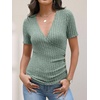 image:imageANRABESS Shirts for Women V Neck Short Sleeve Sexy Top Ribbed Slim Fit Dressy Casual 2026 Comfy Daily Wear amp Going OutLight Green