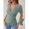 image:imageANRABESS Shirts for Women V Neck Short Sleeve Sexy Top Ribbed Slim Fit Dressy Casual 2026 Comfy Daily Wear amp Going OutLight Green
