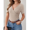 image:imageANRABESS Shirts for Women V Neck Short Sleeve Sexy Top Ribbed Slim Fit Dressy Casual 2026 Comfy Daily Wear amp Going OutLight Khaki