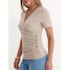 image:imageANRABESS Shirts for Women V Neck Short Sleeve Sexy Top Ribbed Slim Fit Dressy Casual 2026 Comfy Daily Wear amp Going OutLight Khaki