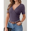 image:imageANRABESS Shirts for Women V Neck Short Sleeve Sexy Top Ribbed Slim Fit Dressy Casual 2026 Comfy Daily Wear amp Going OutPurple