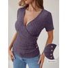 image:imageANRABESS Shirts for Women V Neck Short Sleeve Sexy Top Ribbed Slim Fit Dressy Casual 2026 Comfy Daily Wear amp Going OutPurple