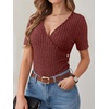 image:imageANRABESS Shirts for Women V Neck Short Sleeve Sexy Top Ribbed Slim Fit Dressy Casual 2026 Comfy Daily Wear amp Going OutRust Orange