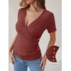 image:imageANRABESS Shirts for Women V Neck Short Sleeve Sexy Top Ribbed Slim Fit Dressy Casual 2026 Comfy Daily Wear amp Going OutRust Orange