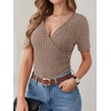 image:imageANRABESS Shirts for Women V Neck Short Sleeve Sexy Top Ribbed Slim Fit Dressy Casual 2026 Comfy Daily Wear amp Going OutTan