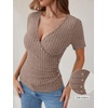 image:imageANRABESS Shirts for Women V Neck Short Sleeve Sexy Top Ribbed Slim Fit Dressy Casual 2026 Comfy Daily Wear amp Going OutTan