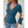 image:imageANRABESS Shirts for Women V Neck Short Sleeve Sexy Top Ribbed Slim Fit Dressy Casual 2026 Comfy Daily Wear amp Going OutTeal