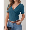 image:imageANRABESS Shirts for Women V Neck Short Sleeve Sexy Top Ribbed Slim Fit Dressy Casual 2026 Comfy Daily Wear amp Going OutTeal