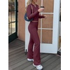 image:imageANRABESS Women 2 Piece Lounge SetCrop Top amp Fold Over Flare Pants Soft Stretch Fabric Matching Outfit for Yoga Casual WearBurgundy