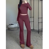 image:imageANRABESS Women 2 Piece Lounge SetCrop Top amp Fold Over Flare Pants Soft Stretch Fabric Matching Outfit for Yoga Casual WearBurgundy