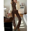 image:imageANRABESS Women 2 Piece Lounge SetCrop Top amp Fold Over Flare Pants Soft Stretch Fabric Matching Outfit for Yoga Casual WearCoffee