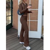 image:imageANRABESS Women 2 Piece Lounge SetCrop Top amp Fold Over Flare Pants Soft Stretch Fabric Matching Outfit for Yoga Casual WearCoffee