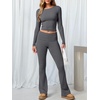 image:imageANRABESS Women 2 Piece Lounge SetCrop Top amp Fold Over Flare Pants Soft Stretch Fabric Matching Outfit for Yoga Casual WearDeep Grey