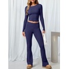 image:imageANRABESS Women 2 Piece Lounge SetCrop Top amp Fold Over Flare Pants Soft Stretch Fabric Matching Outfit for Yoga Casual WearNavy Blue
