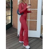 image:imageANRABESS Women 2 Piece Lounge SetCrop Top amp Fold Over Flare Pants Soft Stretch Fabric Matching Outfit for Yoga Casual WearPlain Red