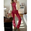 image:imageANRABESS Women 2 Piece Lounge SetCrop Top amp Fold Over Flare Pants Soft Stretch Fabric Matching Outfit for Yoga Casual WearPlain Red