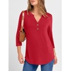 image:imageANRABESS Women 34 Length Sleeve Henley Tops V Neck Business Casual Work T Shirts Cute Travel Shirt 2026 Spring Trendy OutfitRed