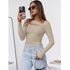 image:imageANRABESS Womens Cutout Tops Trendy Sexy Long Sleeve Shirts Ribbed Slim Fit Tee 2026 Fall Fashion Going Out Tshirts ClothesBeige Khaki