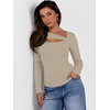 image:imageANRABESS Womens Cutout Tops Trendy Sexy Long Sleeve Shirts Ribbed Slim Fit Tee 2026 Fall Fashion Going Out Tshirts ClothesBeige Khaki