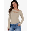 image:imageANRABESS Womens Cutout Tops Trendy Sexy Long Sleeve Shirts Ribbed Slim Fit Tee 2026 Fall Fashion Going Out Tshirts ClothesBeige Khaki