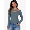 image:imageANRABESS Womens Cutout Tops Trendy Sexy Long Sleeve Shirts Ribbed Slim Fit Tee 2026 Fall Fashion Going Out Tshirts ClothesGrey Blue