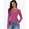 image:imageANRABESS Womens Cutout Tops Trendy Sexy Long Sleeve Shirts Ribbed Slim Fit Tee 2026 Fall Fashion Going Out Tshirts ClothesHot Pink