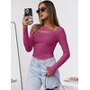 image:imageANRABESS Womens Cutout Tops Trendy Sexy Long Sleeve Shirts Ribbed Slim Fit Tee 2026 Fall Fashion Going Out Tshirts ClothesHot Pink