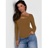 image:imageANRABESS Womens Cutout Tops Trendy Sexy Long Sleeve Shirts Ribbed Slim Fit Tee 2026 Fall Fashion Going Out Tshirts ClothesLight Brown
