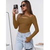 image:imageANRABESS Womens Cutout Tops Trendy Sexy Long Sleeve Shirts Ribbed Slim Fit Tee 2026 Fall Fashion Going Out Tshirts ClothesLight Brown