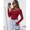 image:imageANRABESS Womens Cutout Tops Trendy Sexy Long Sleeve Shirts Ribbed Slim Fit Tee 2026 Fall Fashion Going Out Tshirts ClothesRed