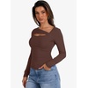 image:imageANRABESS Womens Cutout Tops Trendy Sexy Long Sleeve Shirts Ribbed Slim Fit Tee 2026 Fall Fashion Going Out Tshirts ClothesRed Brown