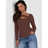 image:imageANRABESS Womens Cutout Tops Trendy Sexy Long Sleeve Shirts Ribbed Slim Fit Tee 2026 Fall Fashion Going Out Tshirts ClothesRed Brown