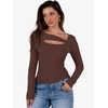 image:imageANRABESS Womens Cutout Tops Trendy Sexy Long Sleeve Shirts Ribbed Slim Fit Tee 2026 Fall Fashion Going Out Tshirts ClothesRed Brown