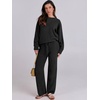 image:imageANRABESS Womens Fuzzy Fleece Pajama Sets 2 Piece Outfits Long Sleeve Top Wide Leg Pants Lounge Matching Set 2026 Fall WinterBlack