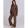 image:imageANRABESS Womens Fuzzy Fleece Pajama Sets 2 Piece Outfits Long Sleeve Top Wide Leg Pants Lounge Matching Set 2026 Fall WinterBrown