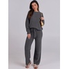 image:imageANRABESS Womens Fuzzy Fleece Pajama Sets 2 Piece Outfits Long Sleeve Top Wide Leg Pants Lounge Matching Set 2026 Fall WinterDeep Gray