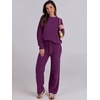 image:imageANRABESS Womens Fuzzy Fleece Pajama Sets 2 Piece Outfits Long Sleeve Top Wide Leg Pants Lounge Matching Set 2026 Fall WinterDeep Viole