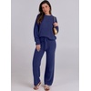image:imageANRABESS Womens Fuzzy Fleece Pajama Sets 2 Piece Outfits Long Sleeve Top Wide Leg Pants Lounge Matching Set 2026 Fall WinterNavy Blue