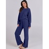 image:imageANRABESS Womens Fuzzy Fleece Pajama Sets 2 Piece Outfits Long Sleeve Top Wide Leg Pants Lounge Matching Set 2026 Fall WinterNavy Blue