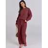 image:imageANRABESS Womens Fuzzy Fleece Pajama Sets 2 Piece Outfits Long Sleeve Top Wide Leg Pants Lounge Matching Set 2026 Fall WinterWine Red