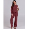 image:imageANRABESS Womens Fuzzy Fleece Pajama Sets 2 Piece Outfits Long Sleeve Top Wide Leg Pants Lounge Matching Set 2026 Fall WinterWine Red