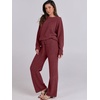 image:imageANRABESS Womens Fuzzy Fleece Pajama Sets 2 Piece Outfits Long Sleeve Top Wide Leg Pants Lounge Matching Set 2026 Fall WinterWine Red