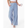 image:imageANRABESS Womens Gingham Pants Checkered Plaid Striped Boxer Wide Leg Palazzo Pants Lounge PJ Bottoms Trousers with PocketsBlue White Stripe