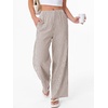 image:imageANRABESS Womens Gingham Pants Checkered Plaid Striped Boxer Wide Leg Palazzo Pants Lounge PJ Bottoms Trousers with PocketsBrown White Stripe