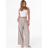 image:imageANRABESS Womens Gingham Pants Checkered Plaid Striped Boxer Wide Leg Palazzo Pants Lounge PJ Bottoms Trousers with PocketsBrown White Stripe