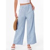 image:imageANRABESS Womens Gingham Pants Checkered Plaid Striped Boxer Wide Leg Palazzo Pants Lounge PJ Bottoms Trousers with PocketsLight Blue White Plaid