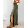 image:imageANRABESS Womens Maxi Skirts High Waisted 2026 Summer Boho Floral Beach Flowy Side Slit Long Skirt with Adjustable DrawstringArmy Green
