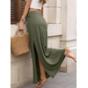 image:imageANRABESS Womens Maxi Skirts High Waisted 2026 Summer Boho Floral Beach Flowy Side Slit Long Skirt with Adjustable DrawstringArmy Green