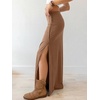 image:imageANRABESS Womens Maxi Skirts High Waisted 2026 Summer Boho Floral Beach Flowy Side Slit Long Skirt with Adjustable DrawstringKhaki
