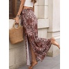 image:imageANRABESS Womens Maxi Skirts High Waisted 2026 Summer Boho Floral Beach Flowy Side Slit Long Skirt with Adjustable DrawstringLeopard Print